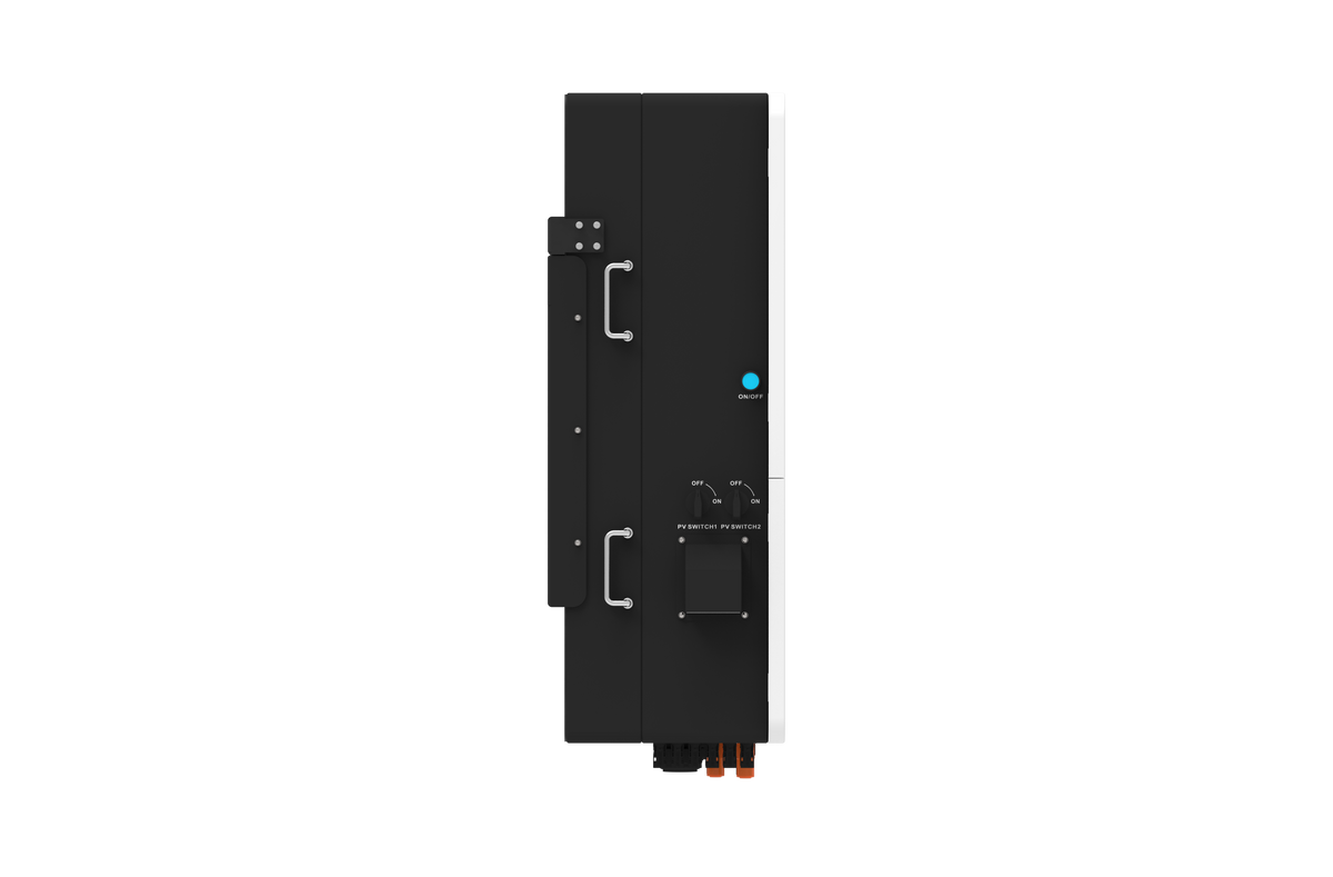 Side view, dual PV isolators, ON/OFF, lift handles